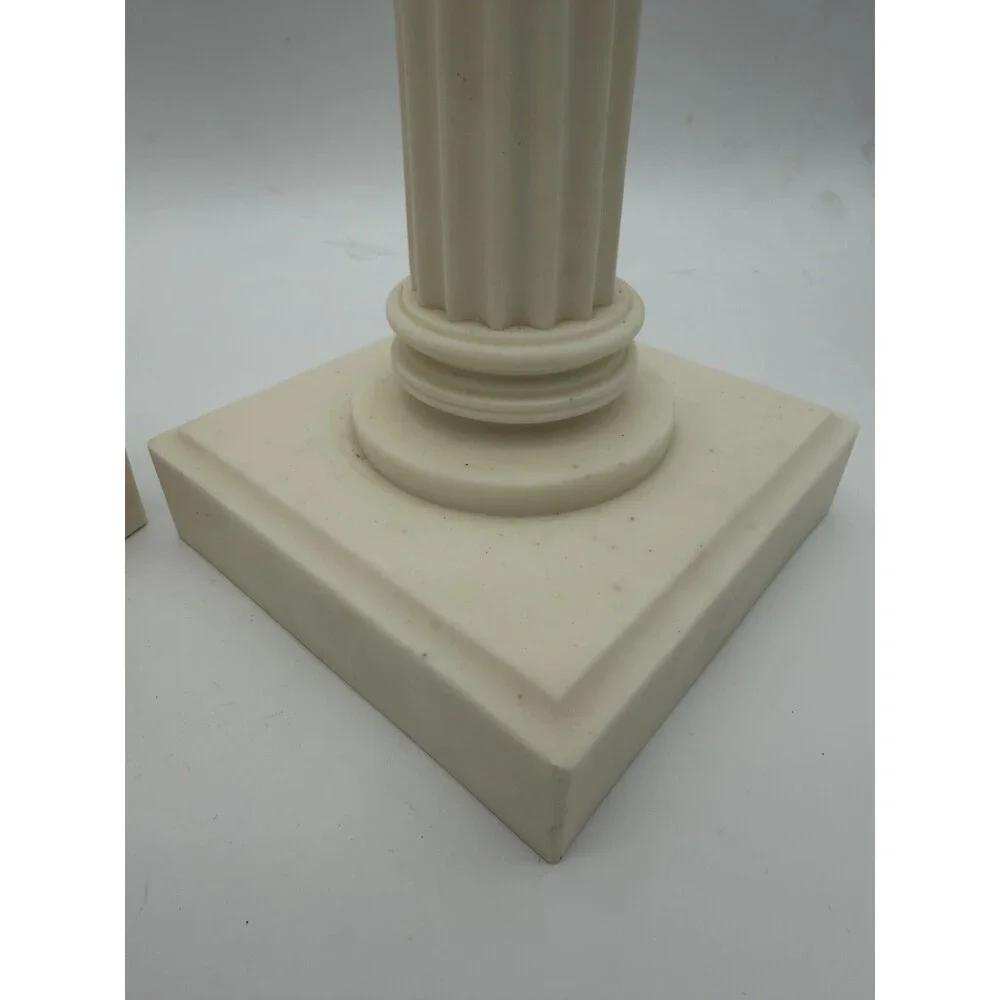 2 Alabaster Carved Roman Columns Corinthian Sculpture Candle Holders 15.5”x5”